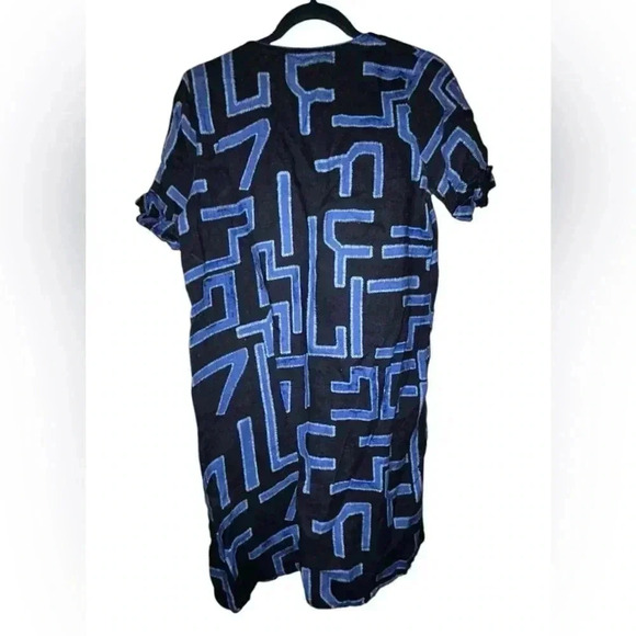 Blue geometric print La Fee Maraboutee short sleeve shift dress 42 - Picture 2 of 3